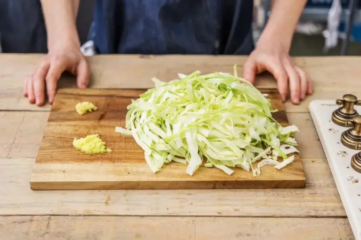 chopping the cabbage
